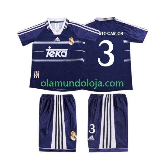 Camisola Real Madrid ROBERTO CARLOS 3 Retro Criança Equipamento Segundo 1998 1999 Manga Curta
